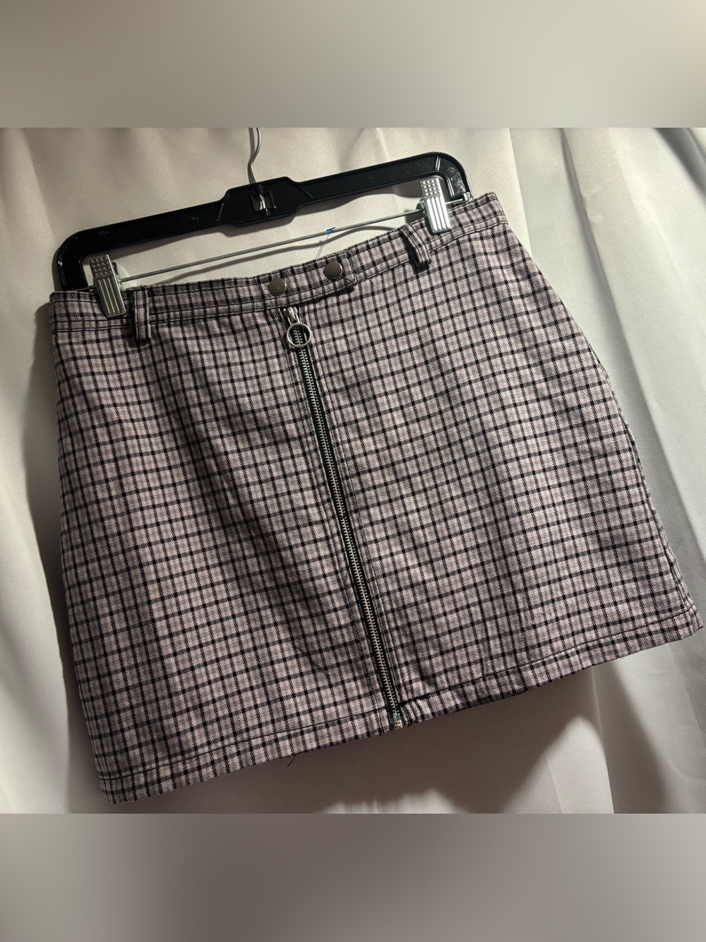 wild fable Pink & Black Plaid Mini Skirt with Front Zip